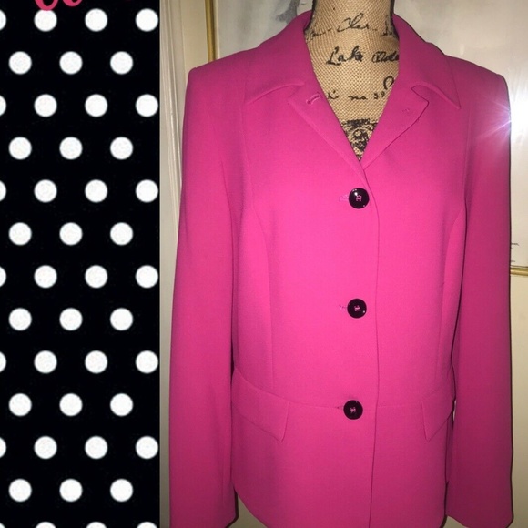 UN JOUR AILLEURS~PARIS~BRIGHT PINK JACKET WITH BLACK BUTTONS~CLASSIC LOOK~US 10 - Picture 1 of 6